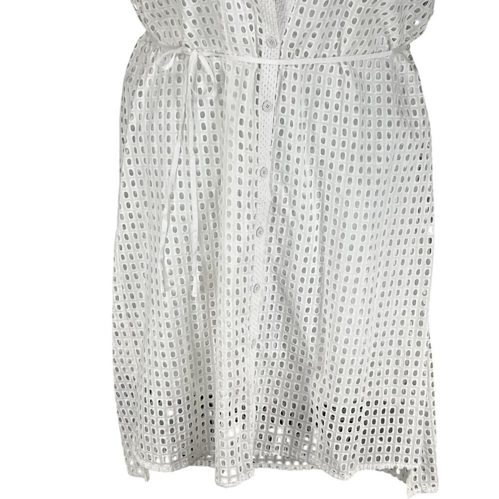 Reed NEW Women M Novelty White Eyelet Shirt Dress Button Up Preppy Cottagecore - Picture 10 of 16